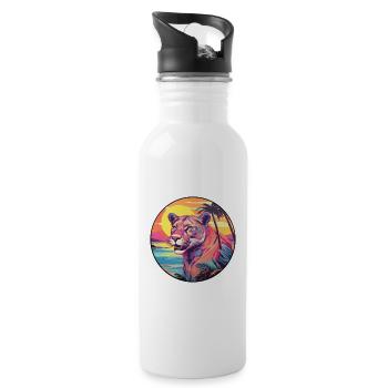 Cougar Buntes Aquarell Cartoon Kawaii Tier - Trinkflasche mit integriertem Trinkhalm - Weiß - Rechts