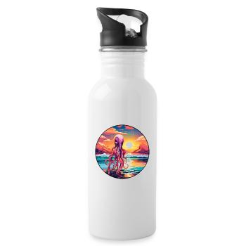 Squid Colorful Watercolor Cartoon Kawaii Animal - Water bottle with straw - white - Right