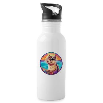 Chipmunk Buntes Aquarell Cartoon Kawaii Tier - Trinkflasche mit integriertem Trinkhalm - Weiß - Rechts