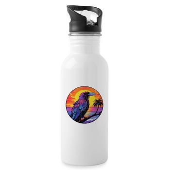 Crow Colorful Watercolor Cartoon Kawaii Animal - Water bottle with straw - white - Right