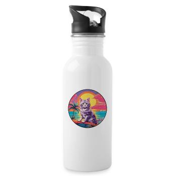 Katze buntes Aquarell Cartoon Kawaii Tier - Trinkflasche mit integriertem Trinkhalm - Weiß - Rechts