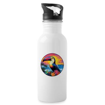Toucan Colorful Watercolor Cartoon Kawaii Animal - Water bottle with straw - white - Right