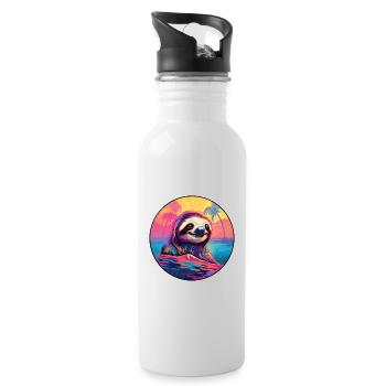 Faultier buntes Aquarell Cartoon Kawaii Tier - Trinkflasche mit integriertem Trinkhalm - Weiß - Rechts