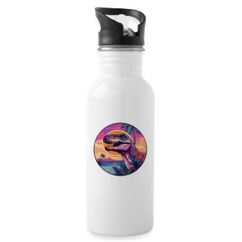 Dinosaurier buntes Aquarell Cartoon Kawaii Tier - Trinkflasche mit integriertem Trinkhalm - Weiß - Rechts