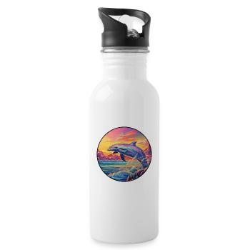 Whale Colorful Watercolor Cartoon Kawaii Animal - Water bottle with straw - white - Right