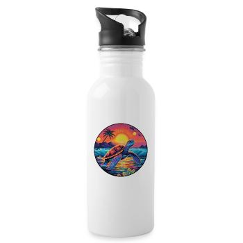 Turtle Colorful Watercolor Cartoon Kawaii Animal - Water bottle with straw - white - Right