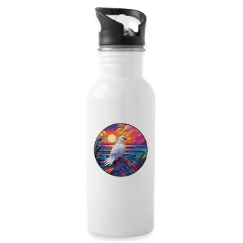 Dove Colorful Watercolor Cartoon Kawaii Animal - Water bottle with straw - white - Right