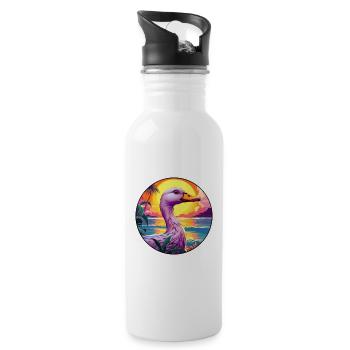 Duck Colorful Watercolor Cartoon Kawaii Animal - Water bottle with straw - white - Right