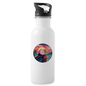 Eagle Colorful Watercolor Cartoon Kawaii Animal - Water bottle with straw - white - Right