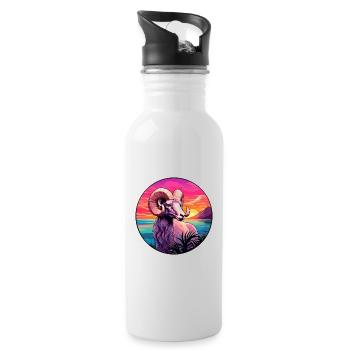 Widder buntes Aquarell Cartoon Kawaii Tier - Trinkflasche mit integriertem Trinkhalm - Weiß - Rechts