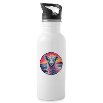 Schaf Buntes Aquarell Cartoon Kawaii Tier - Trinkflasche mit integriertem Trinkhalm - Weiß - Rechts