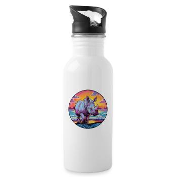 Nashorn Buntes Aquarell Cartoon Kawaii Tier - Trinkflasche mit integriertem Trinkhalm - Weiß - Rechts