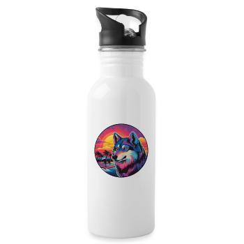 Wolf Colorful Watercolor Cartoon Kawaii Animal - Water bottle with straw - white - Right