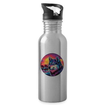 Wolf Buntes Aquarell Cartoon Kawaii Tier - Trinkflasche mit integriertem Trinkhalm - Lightsilver - Rechts