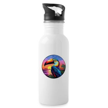 Toucan Colorful Watercolor Cartoon Kawaii Animal - Water bottle with straw - white - Right