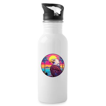 Eagle Colorful Watercolor Cartoon Kawaii Animal - Water bottle with straw - white - Right