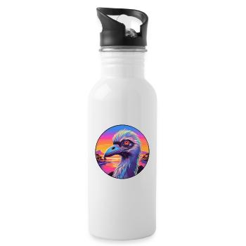 Emu Colorful Watercolor Cartoon Kawaii Animal - Water bottle with straw - white - Right