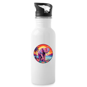 Éléphant Aquarelle Colorée Dessin Animé Kawaii Animal - Gourde avec paille intégrée - blanc - Droite