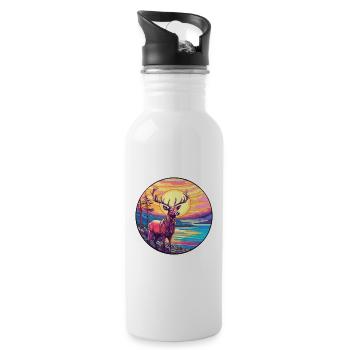 Elch Buntes Aquarell Cartoon Kawaii Tier - Trinkflasche mit integriertem Trinkhalm - Weiß - Rechts