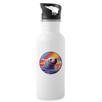 Walrus Colorful Watercolor Cartoon Kawaii Animal - Water bottle with straw - white - Right