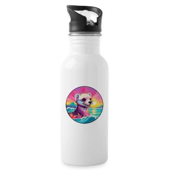 Ferret Colorful Watercolor Cartoon Kawaii Animal - Water bottle with straw - white - Right