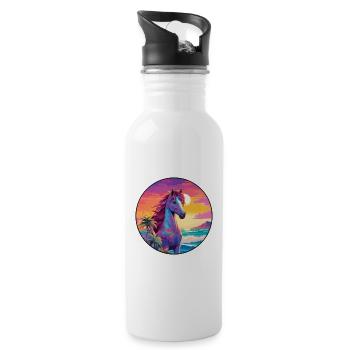 Pony Buntes Aquarell Cartoon Kawaii Tier - Trinkflasche mit integriertem Trinkhalm - Weiß - Rechts
