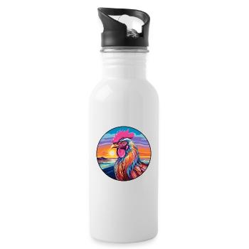 Hahn buntes Aquarell Cartoon Kawaii Tier - Trinkflasche mit integriertem Trinkhalm - Weiß - Rechts