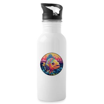 Fish Colorful Watercolor Cartoon Kawaii Animal - Water bottle with straw - white - Right