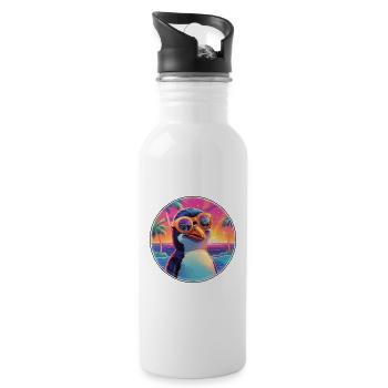 Penguin Colorful Watercolor Cartoon Kawaii Animal - Water bottle with straw - white - Right