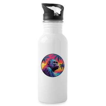 Gorilla Colorful Watercolor Cartoon Kawaii Animal - Water bottle with straw - white - Right