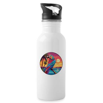 Papagei Buntes Aquarell Cartoon Kawaii Tier - Trinkflasche mit integriertem Trinkhalm - Weiß - Rechts