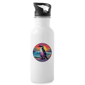 Penguin Colorful Watercolor Cartoon Kawaii Animal - Water bottle with straw - white - Right