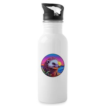 Igel Buntes Aquarell Cartoon Kawaii Tier - Trinkflasche mit integriertem Trinkhalm - Weiß - Rechts