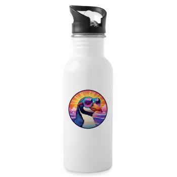 Penguin Colorful Watercolor Cartoon Kawaii Animal - Water bottle with straw - white - Right