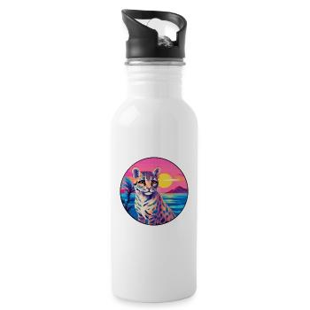 Ocelot Colorful Watercolor Cartoon Kawaii Animal - Water bottle with straw - white - Right