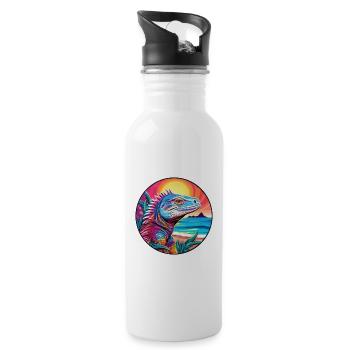 Iguana Colorful Watercolor Cartoon Kawaii Animal - Water bottle with straw - white - Right