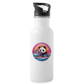 Panda Colorful Watercolor Cartoon Kawaii Animal - Water bottle with straw - white - Right