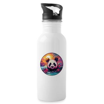 Panda Colorful Watercolor Cartoon Kawaii Animal - Water bottle with straw - white - Right