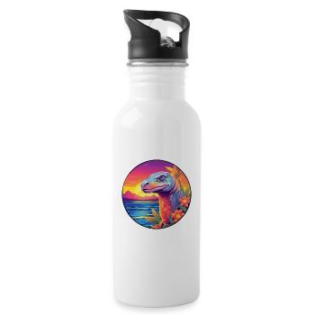 Komodowaran Buntes Aquarell Cartoon Kawaii - Trinkflasche mit integriertem Trinkhalm - Weiß - Rechts