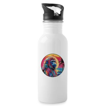 Mandrill Colorful Watercolor Cartoon Kawaii Animal - Water bottle with straw - white - Right