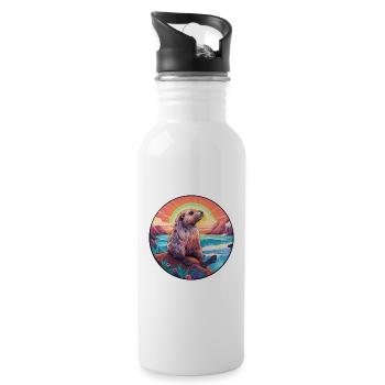 Murmeltier buntes Aquarell Cartoon Kawaii Tier - Trinkflasche mit integriertem Trinkhalm - Weiß - Rechts