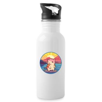 Axolotl Buntes Aquarell Cartoon Kawaii Tier - Trinkflasche mit integriertem Trinkhalm - Weiß - Rechts