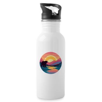 Bear Colorful Watercolor Cartoon Kawaii Animal - Water bottle with straw - white - Right