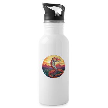 Cobra Snake Colorful Watercolor Cartoon Kawaii Pet - Water bottle with straw - white - Right