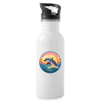 Dolphin Colorful Watercolor Cartoon Kawaii Animal - Water bottle with straw - white - Right