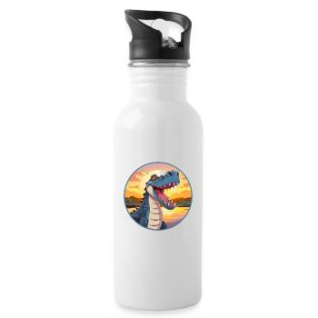 Krokodil bunte Aquarell-Karikatur Kawaii Haustier - Trinkflasche mit integriertem Trinkhalm - Weiß - Rechts