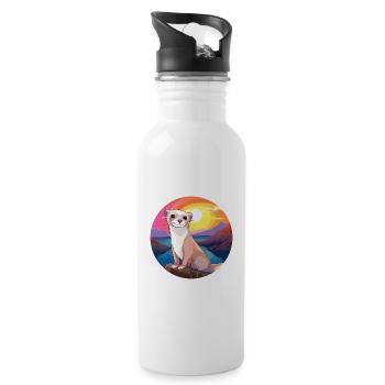 Ferret Colorful Watercolor Cartoon Kawaii Animal - Water bottle with straw - white - Right