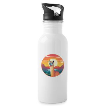 Llama Colorful Watercolor Cartoon Kawaii Animal - Water bottle with straw - white - Right