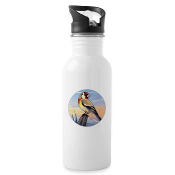 Stieglitz Bunte Aquarell-Karikatur Kawaii Haustier - Trinkflasche mit integriertem Trinkhalm - Weiß - Rechts
