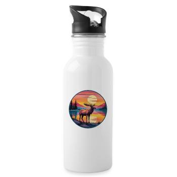 Moose Colorful Watercolor Cartoon Kawaii Animal - Water bottle with straw - white - Right